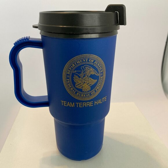 Koozie 16oz Blue Travel Mug DOJ Federal Bureau of Prisons Team Terre Haute - Picture 1 of 6